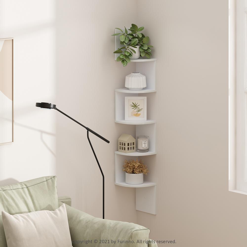 Rossi 5-Tier Wall Mount Floating Radial Corner Shelf, White