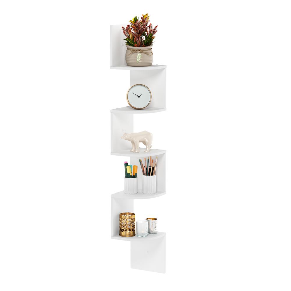Rossi 5-Tier Wall Mount Floating Radial Corner Shelf, White