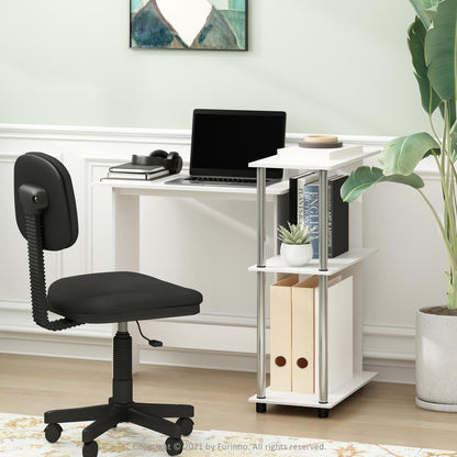 Furinno Abbott Corner Computer Desk with Bookshelf, White Oak/Stainless Steel