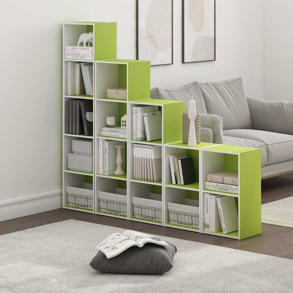Furinno Pasir 5-Tier Open Shelf Bookcase, Green/White