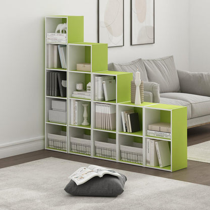 Furinno Pasir 5-Tier Open Shelf Bookcase, Green/White