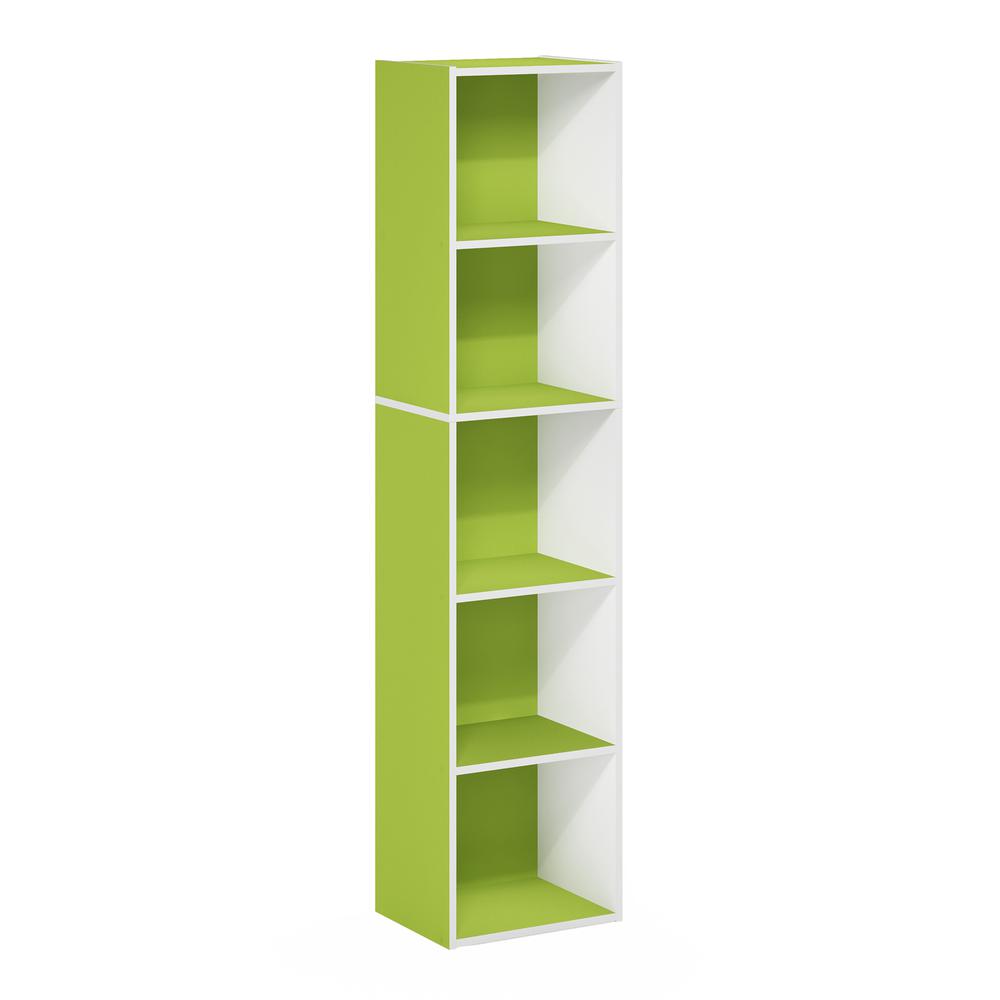 Furinno Pasir 5-Tier Open Shelf Bookcase, Green/White