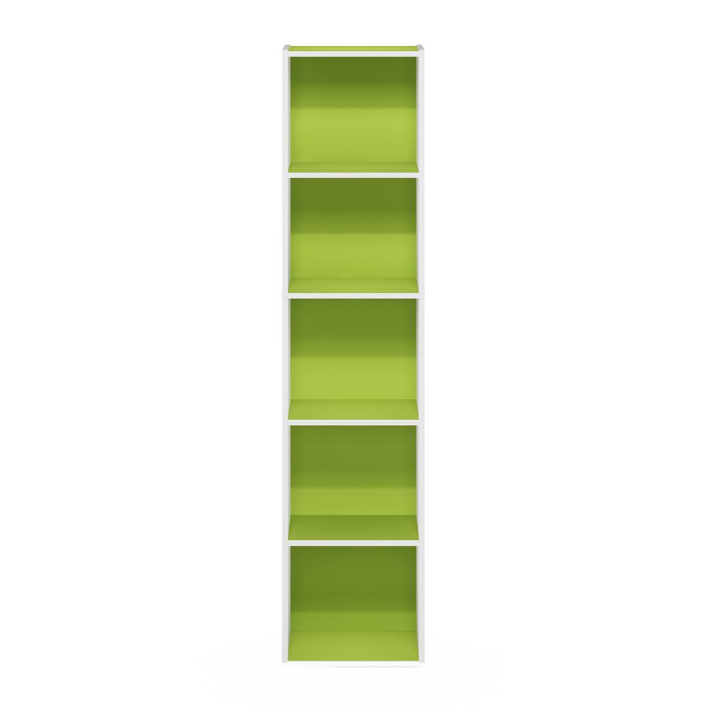 Furinno Pasir 5-Tier Open Shelf Bookcase, Green/White