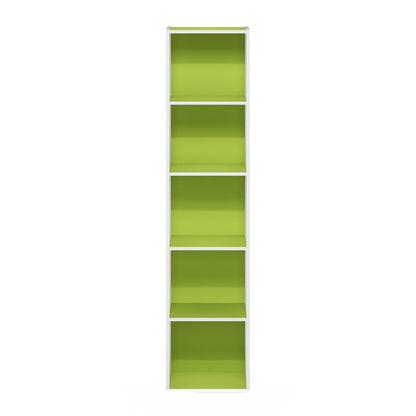 Furinno Pasir 5-Tier Open Shelf Bookcase, Green/White