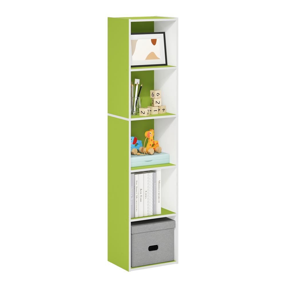 Furinno Pasir 5-Tier Open Shelf Bookcase, Green/White