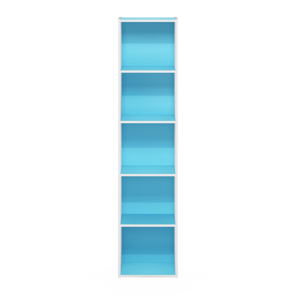 Furinno Pasir 5-Tier Open Shelf Bookcase, Light Blue/White