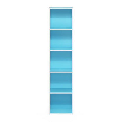 Furinno Pasir 5-Tier Open Shelf Bookcase, Light Blue/White
