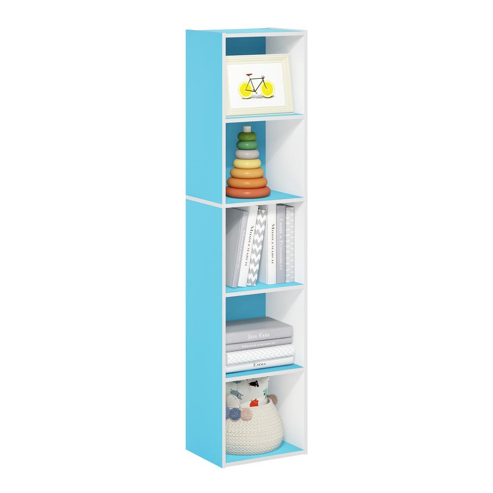 Furinno Pasir 5-Tier Open Shelf Bookcase, Light Blue/White