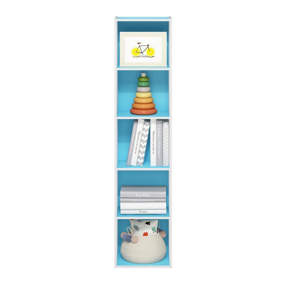 Furinno Pasir 5-Tier Open Shelf Bookcase, Light Blue/White