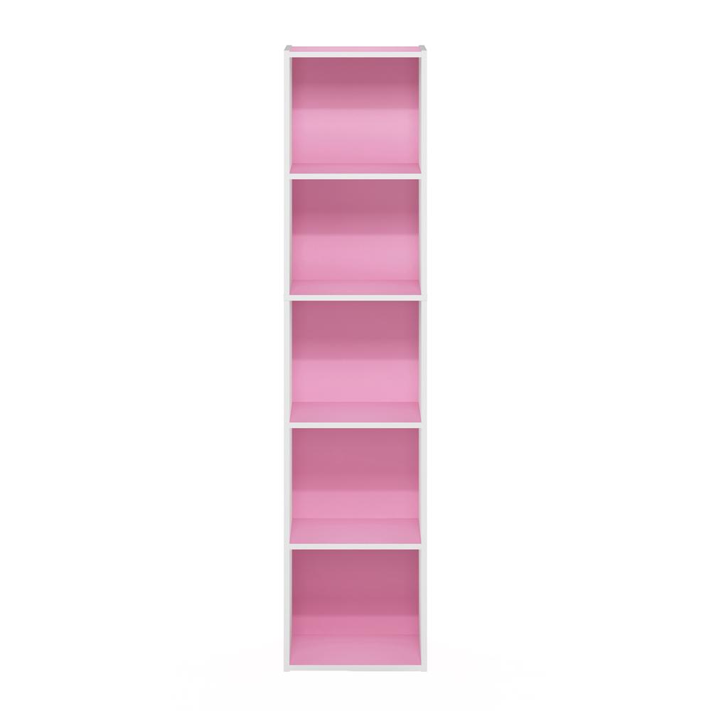 Furinno Pasir 5-Tier Open Shelf Bookcase, Pink/White