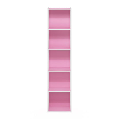 Furinno Pasir 5-Tier Open Shelf Bookcase, Pink/White