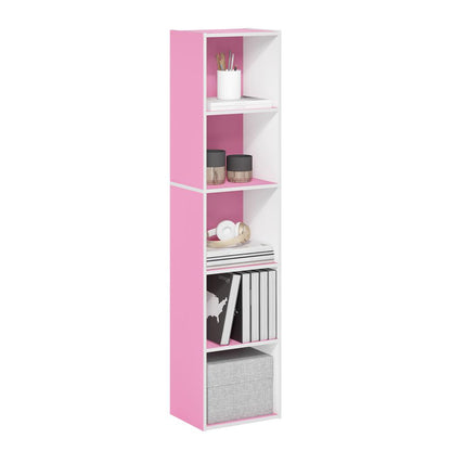 Furinno Pasir 5-Tier Open Shelf Bookcase, Pink/White