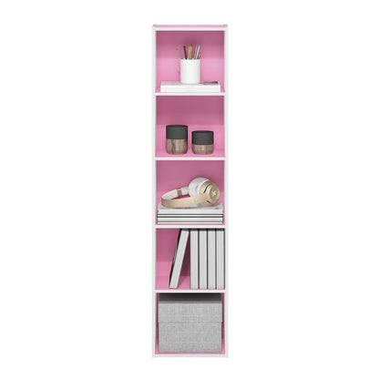 Furinno Pasir 5-Tier Open Shelf Bookcase, Pink/White