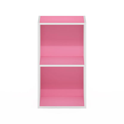 Furinno Pasir 2-Tier Open Shelf Bookcase, Pink/White