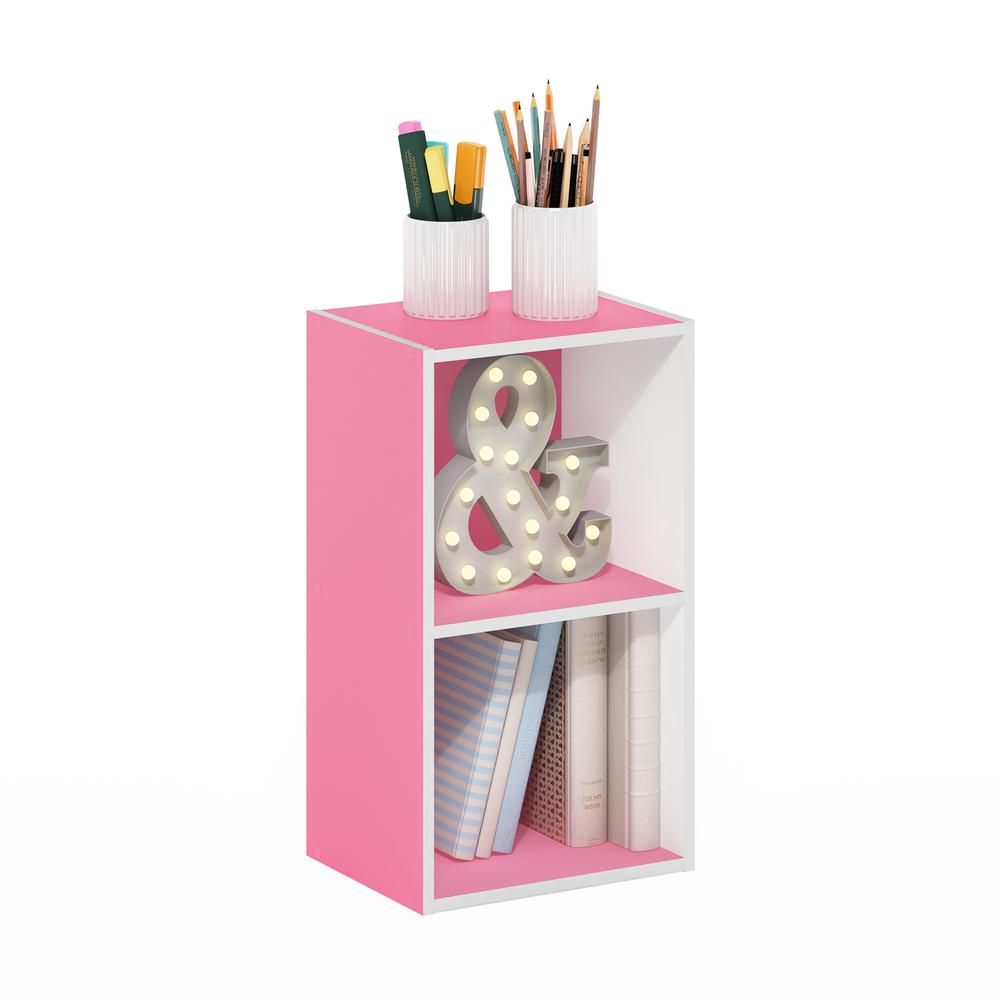 Furinno Pasir 2-Tier Open Shelf Bookcase, Pink/White