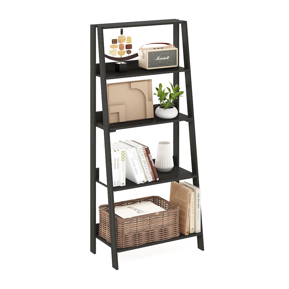 Furinno 5-Tier Ladder Bookcase Display Shelf, Espresso