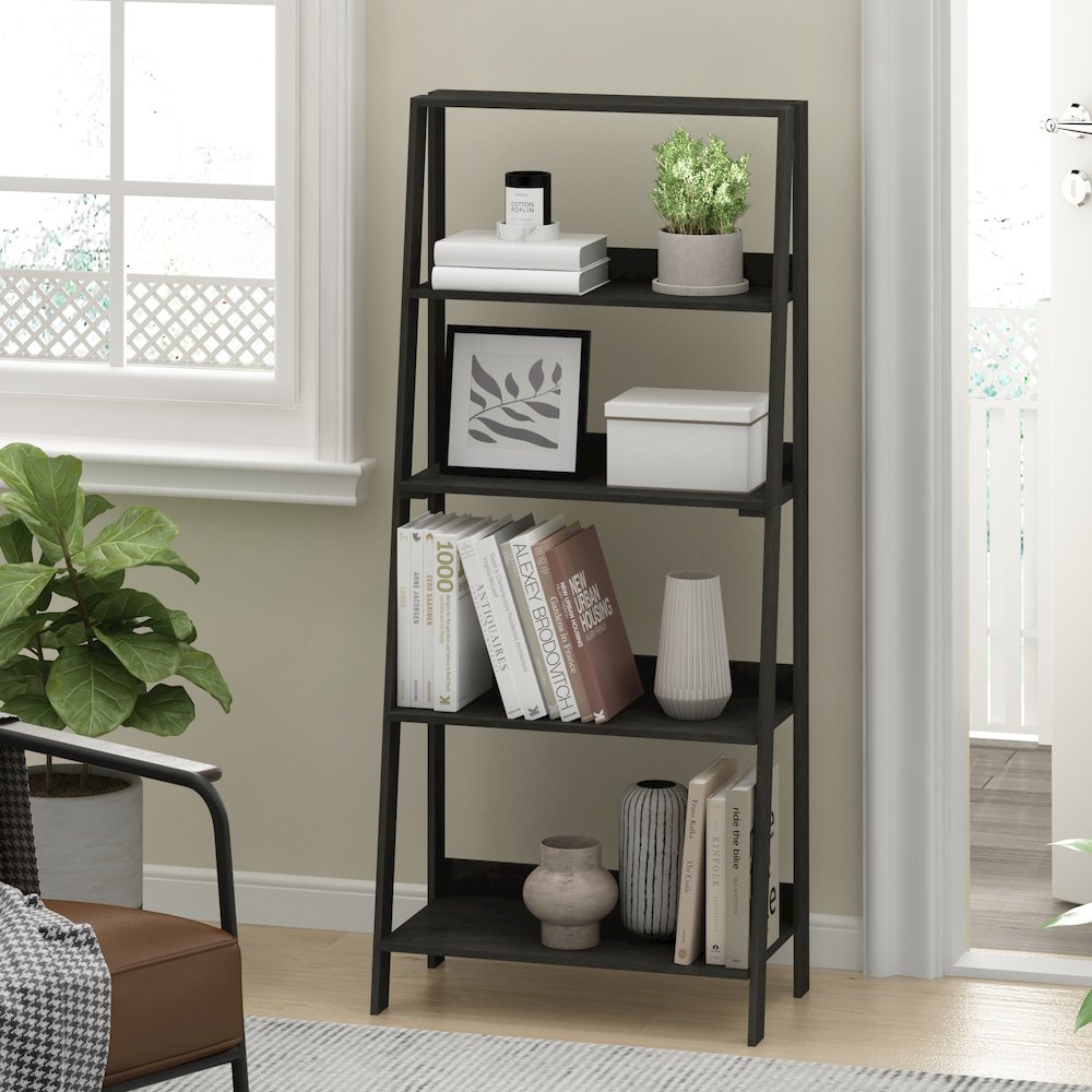 5-Tier Ladder Shelf, Bookshelf, Display Storage Shelves, Black Espresso