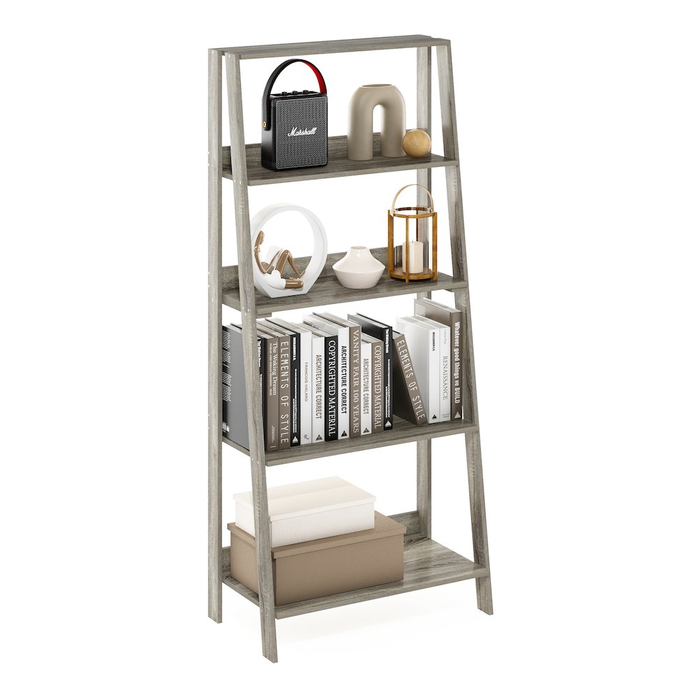 5-Tier Ladder Shelf, Bookshelf, Display Storage Shelves, Grey Oak
