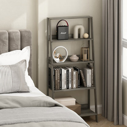 5-Tier Ladder Shelf, Bookshelf, Display Storage Shelves, Grey Oak