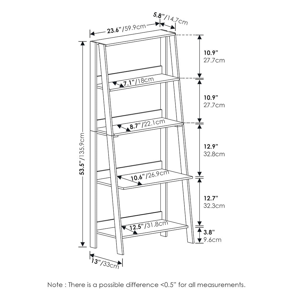 5-Tier Ladder Shelf, Bookshelf, Display Storage Shelves, Grey Oak