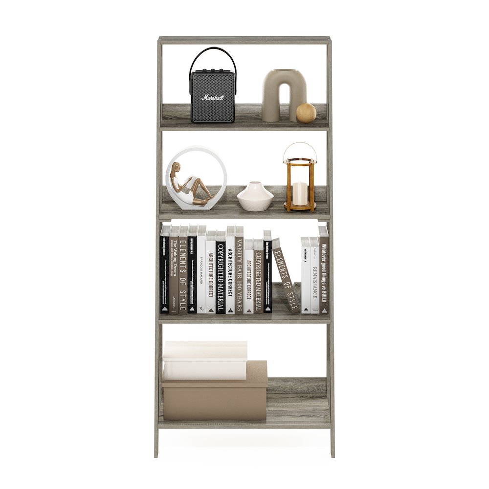 5-Tier Ladder Shelf, Bookshelf, Display Storage Shelves, Grey Oak