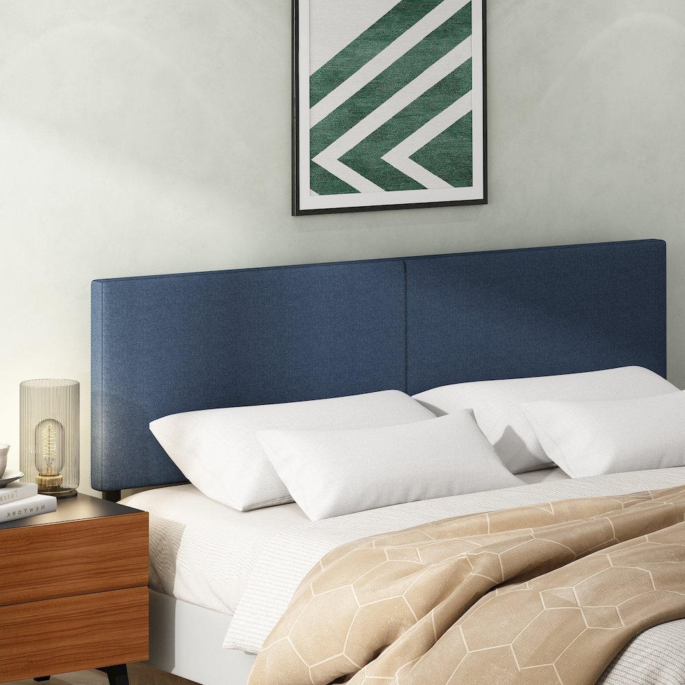 ROANNE King Headboard, Upholstered Tufted Headboard, for Bedroom, Blue Denim