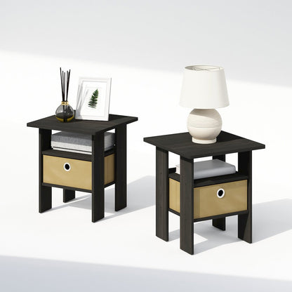 Tidur Bedside Table Nightstand with Bin Drawer, Espresso/Brown, Set of 2