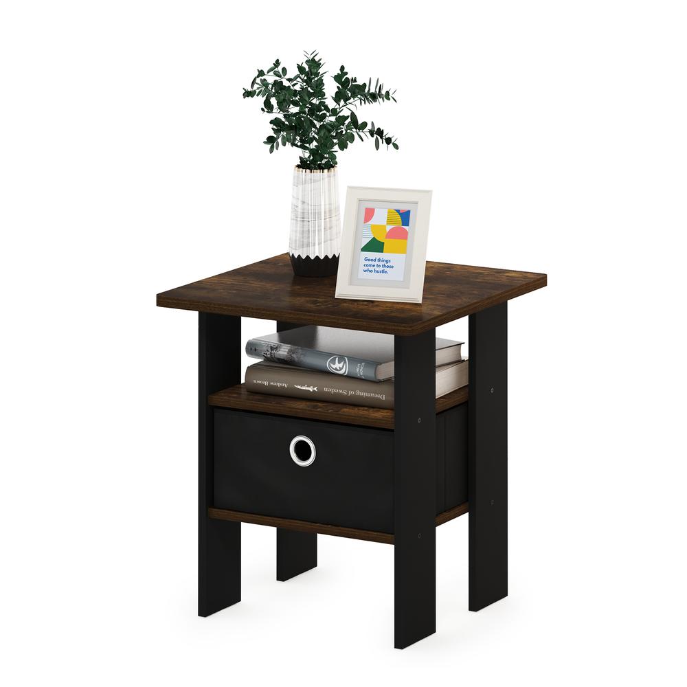 Furinno Andrey End Table Nightstand with Bin Drawer, Amber Pine/Brown