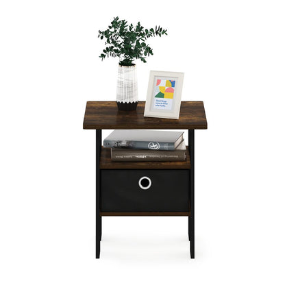 Furinno Andrey End Table Nightstand with Bin Drawer, Amber Pine/Brown