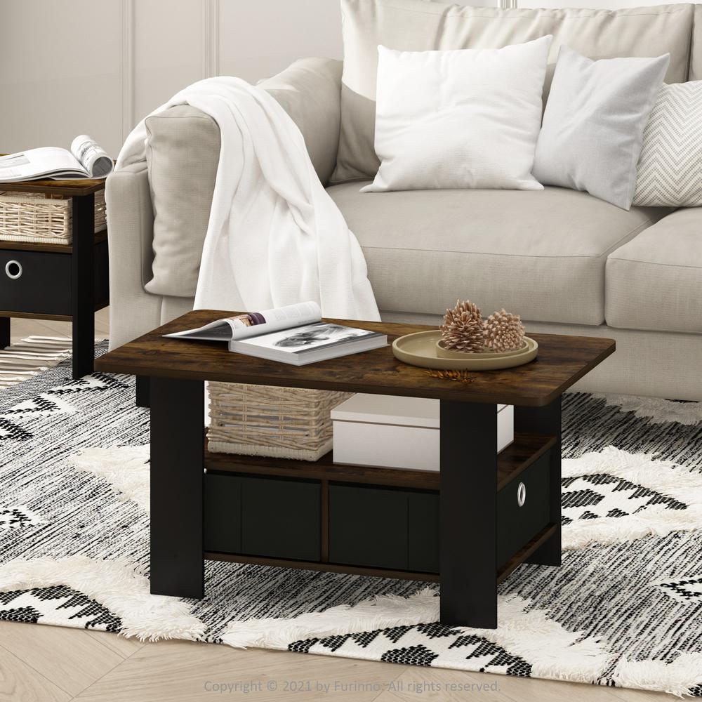 Andrey Coffee Table with Bin Drawer, Amber Pine/Black