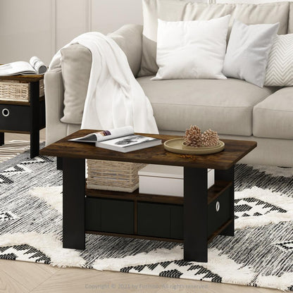 Andrey Coffee Table with Bin Drawer, Amber Pine/Black