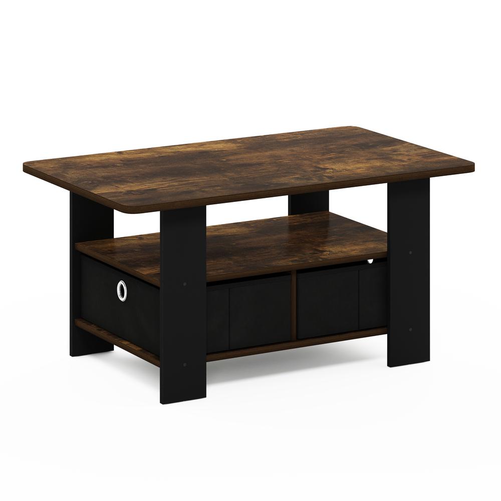 Andrey Coffee Table with Bin Drawer, Amber Pine/Black