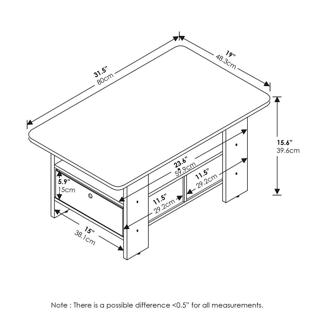 Andrey Coffee Table with Bin Drawer, Amber Pine/Black