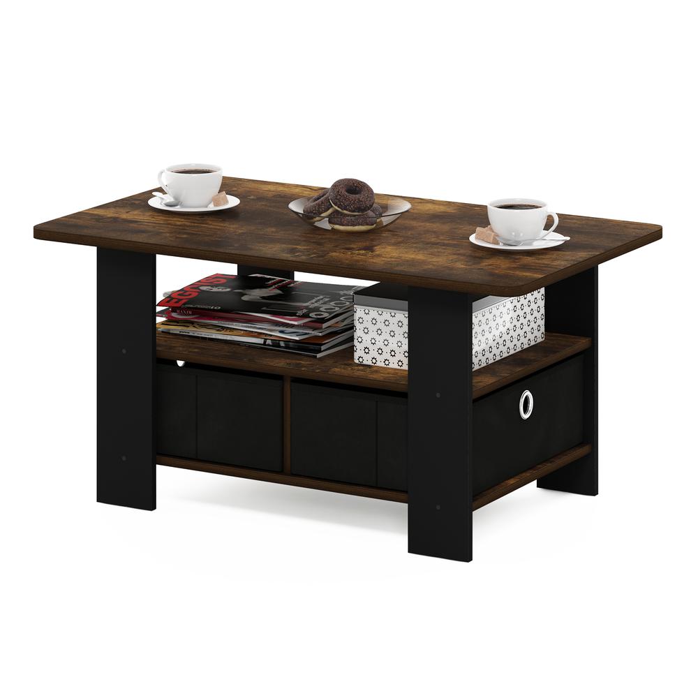 Andrey Coffee Table with Bin Drawer, Amber Pine/Black