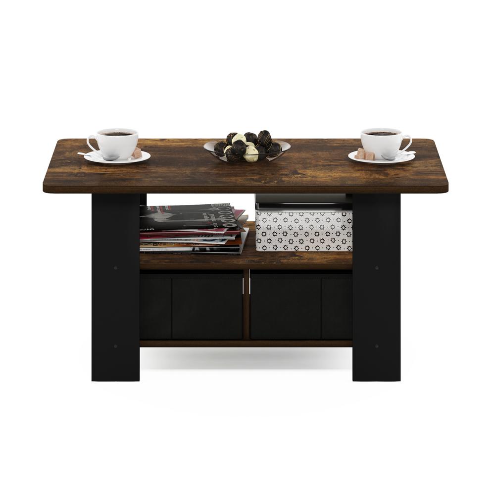 Andrey Coffee Table with Bin Drawer, Amber Pine/Black