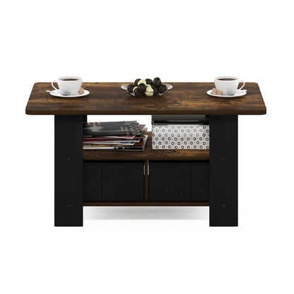 Andrey Coffee Table with Bin Drawer, Amber Pine/Black