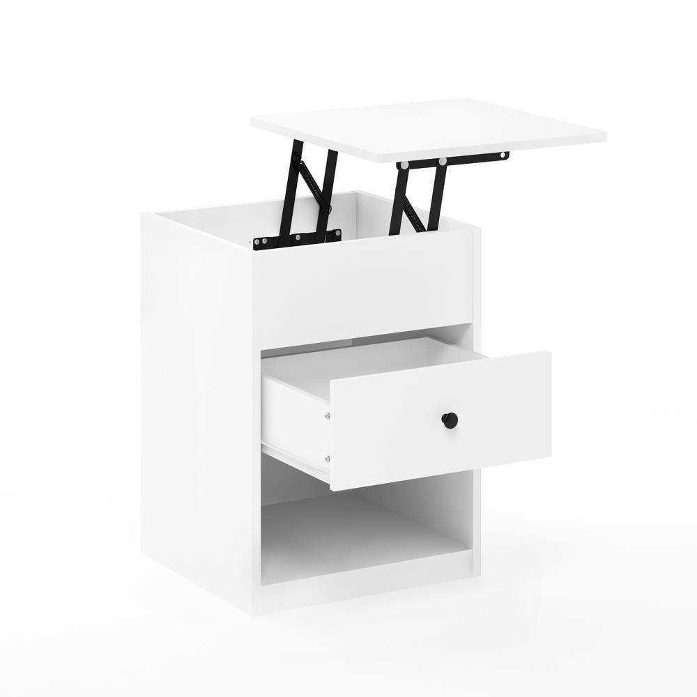 Furinno Jensen Lift Top Nightstand, Solid White