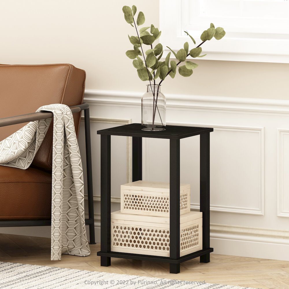 Simplistic Compact Bedside Table, Nightstand, Black Espresso/Black