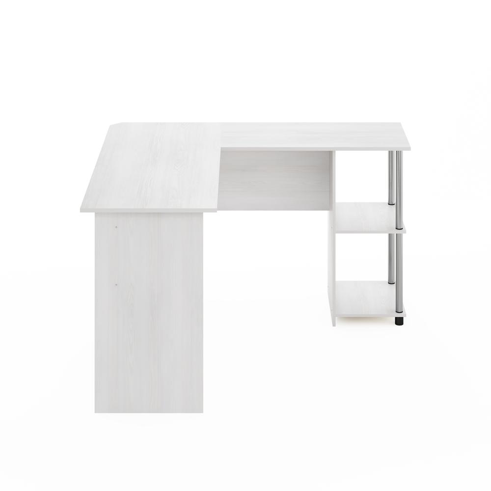 Furinno L-Shape Desk with Stainless Steel Tubes, White Oak