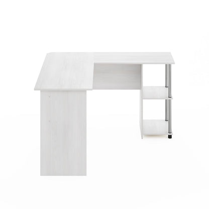 Furinno L-Shape Desk with Stainless Steel Tubes, White Oak