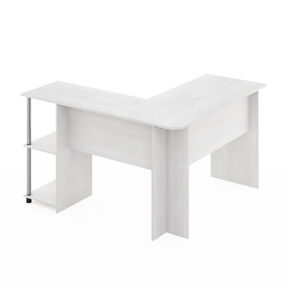 Furinno L-Shape Desk with Stainless Steel Tubes, White Oak