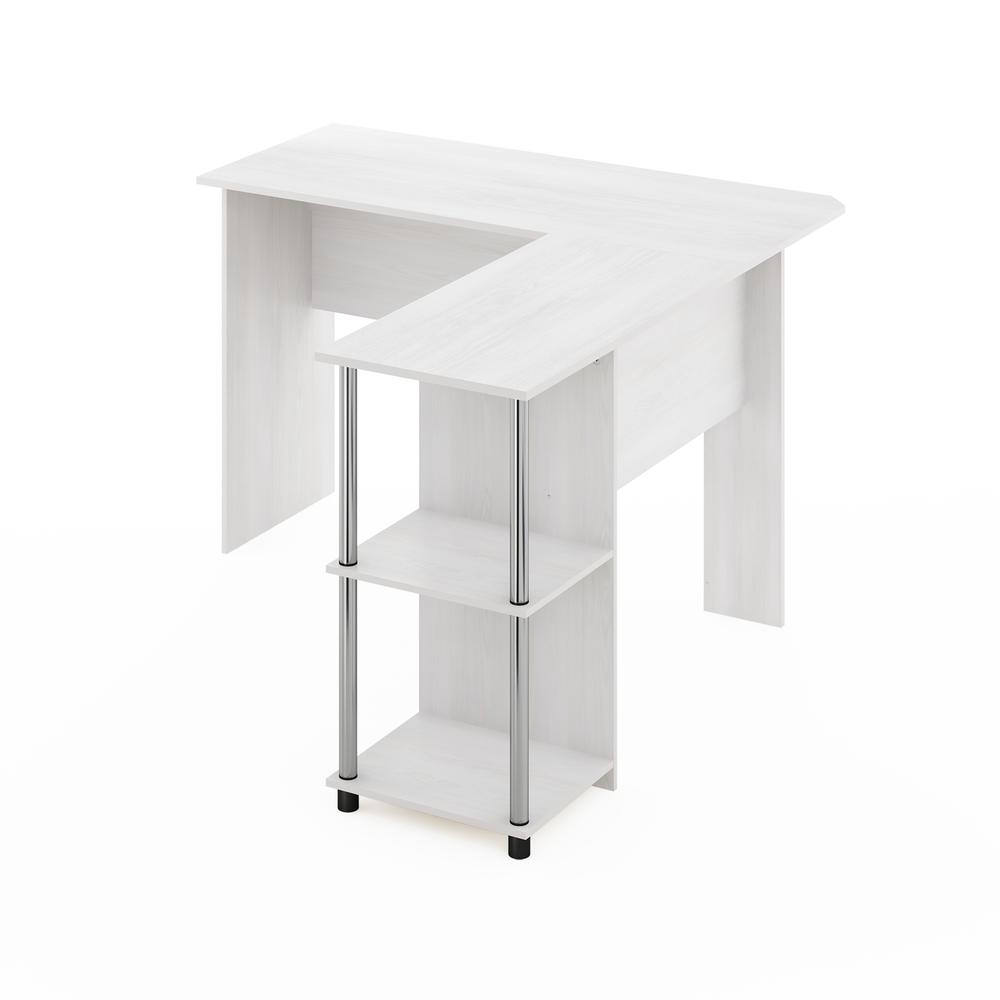 Furinno L-Shape Desk with Stainless Steel Tubes, White Oak