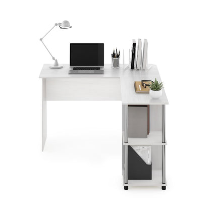Furinno L-Shape Desk with Stainless Steel Tubes, White Oak
