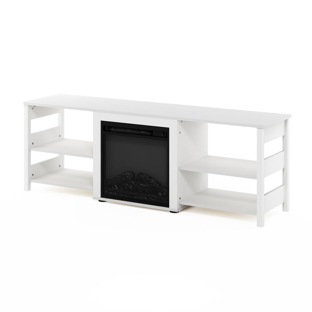 Furinno Classic 70 Inch TV Stand with Fireplace, White Emboss