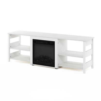 Furinno Classic 70 Inch TV Stand with Fireplace, White Emboss