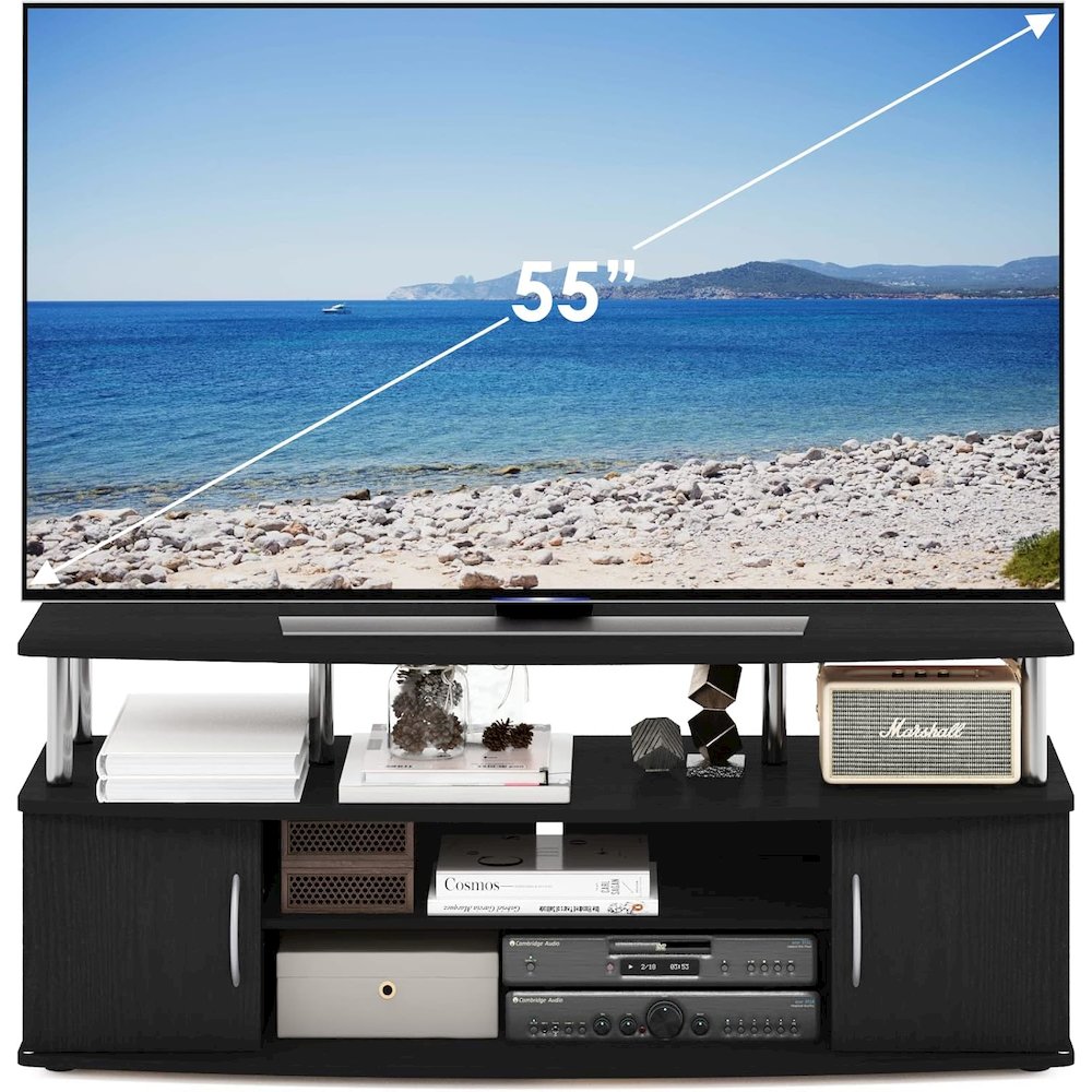 Modern Black 55 Inch TV Console with Shelves and Cabinets for Storage