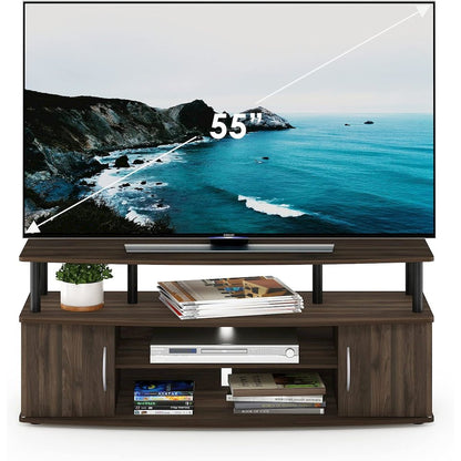 Brown 50 Inch TV Stand with Open Shelves and Dual Storage Cabinet Doors