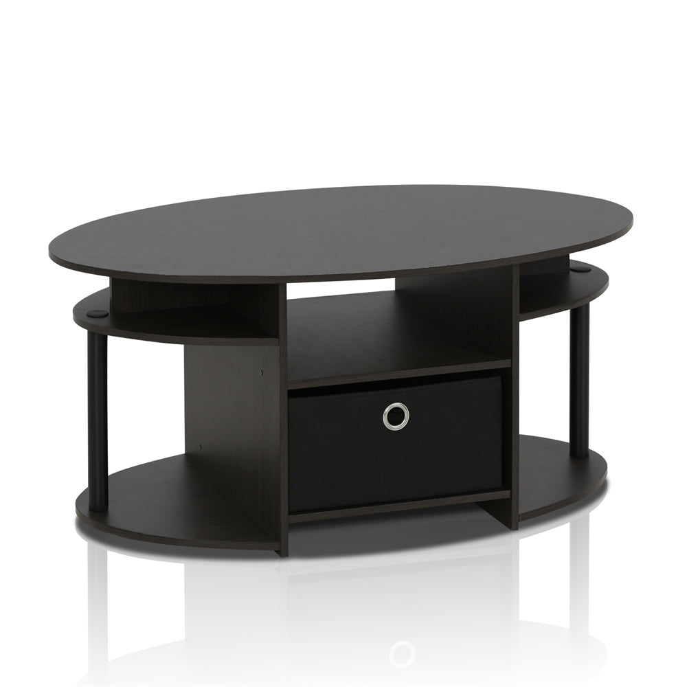 JAYA Simple Design Oval Coffee Table with Bin, Walnut