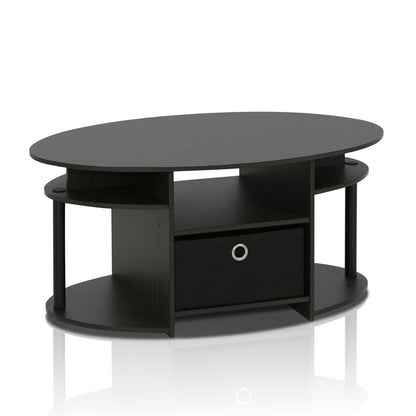 JAYA Simple Design Oval Coffee Table with Bin, Walnut