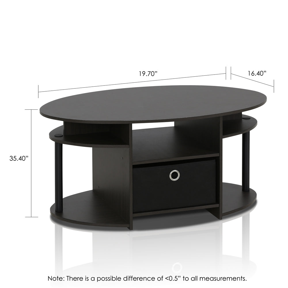 JAYA Simple Design Oval Coffee Table with Bin, Walnut
